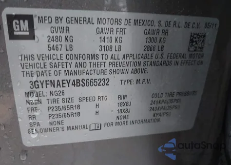 2011 Cadillac Srx Luxury Collection из США, поврежденный, VIN 3GYFNAEY4BS665232